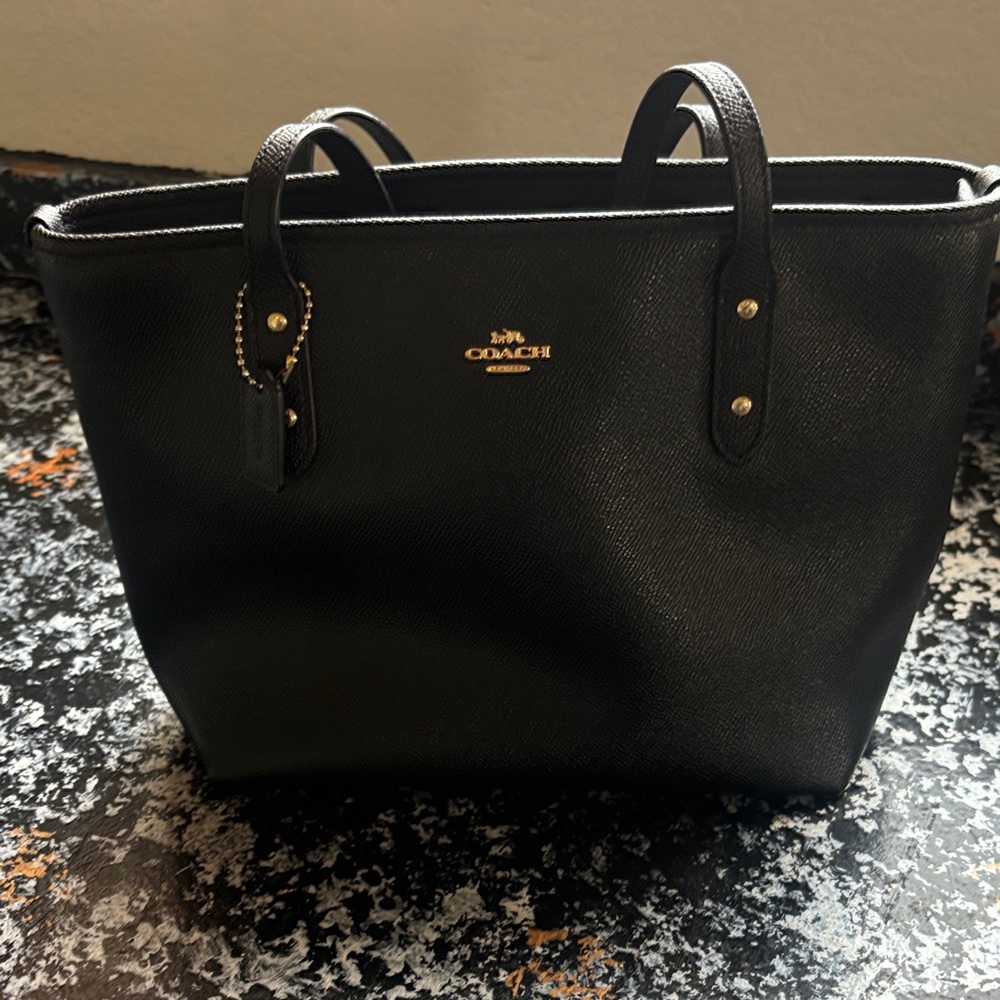 Coach Mini City Black Leather Tote with Gold Hardware